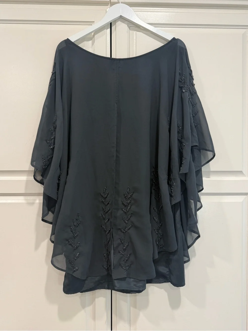 Free People Dark Gray Chiffon Mini Dress w/ Beaded Floral Accent Size Medium